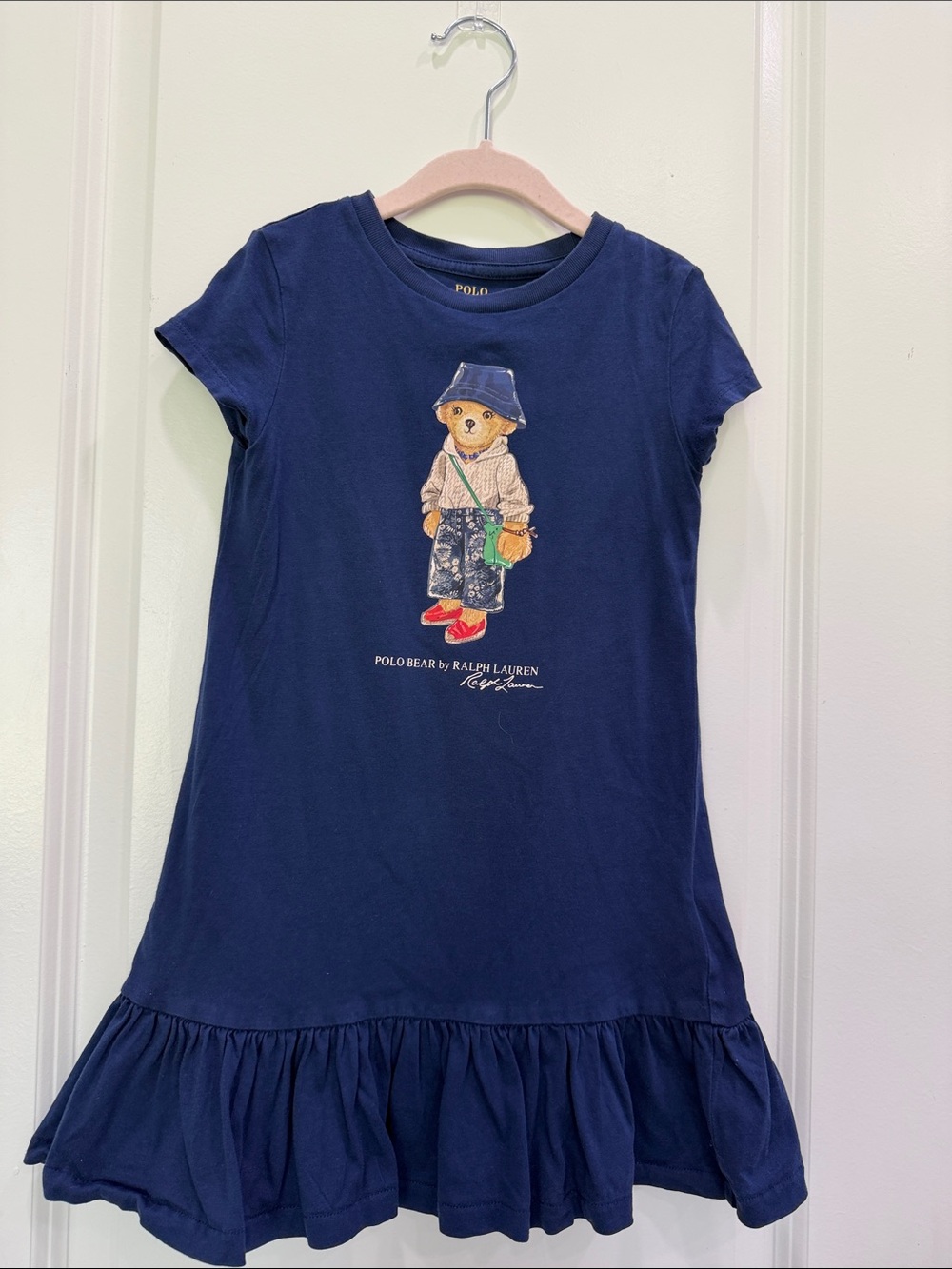 Polo by Ralph Lauren Navy Bear Graphic Ruffle Hem Dress
